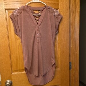 No Boundaries Dusty Pink Blouse with Lace Accents